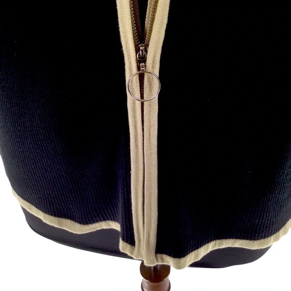 Lane Bryant Ribbed Crew Neck Black and Beige‎ Zip Front Cardigan